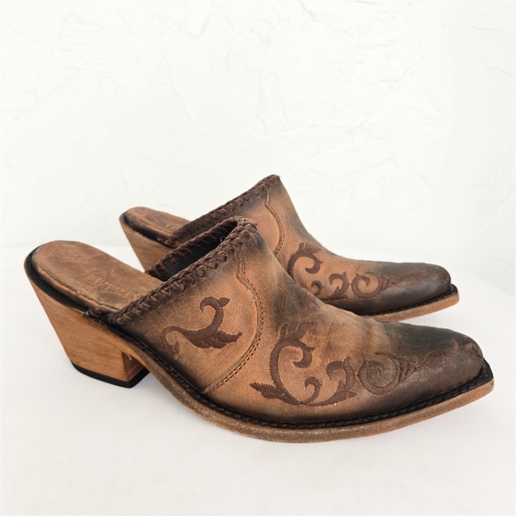 LIBERTY Black Shoes - Liberty Black Western Cowboy Brown Toscano Mules, 9